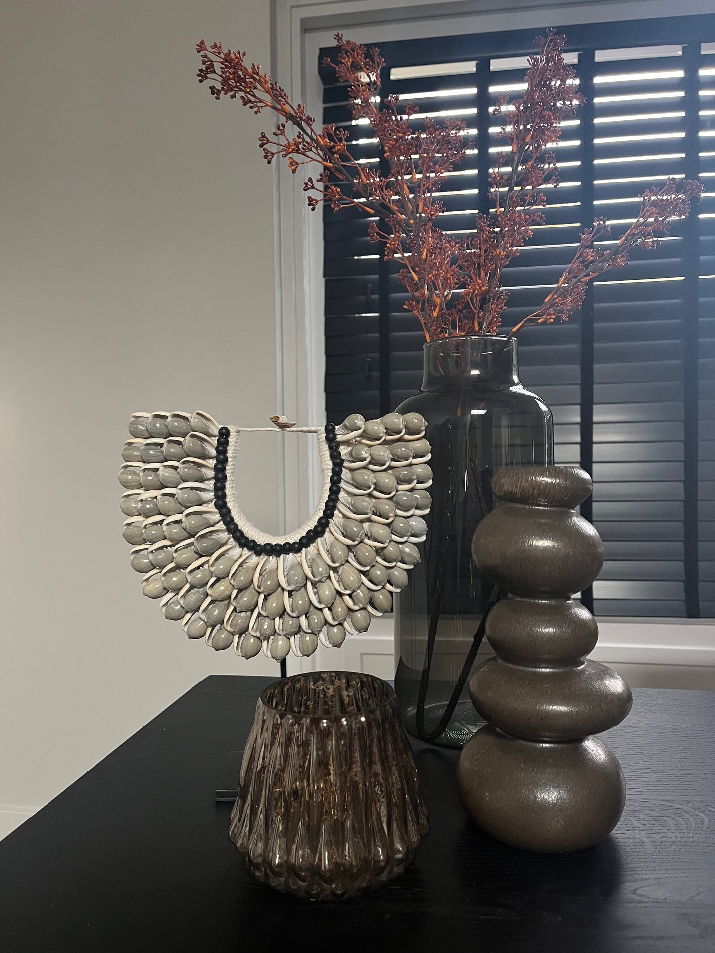 Theelichthouder ribbel bruin glans S