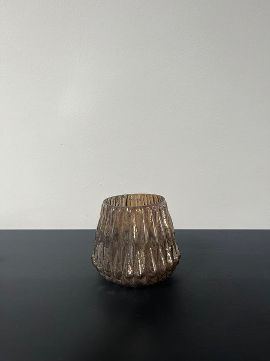 Theelichthouder ribbel bruin glans S